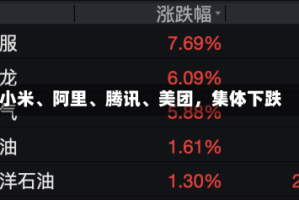 小米、阿里、腾讯、美团，集体下跌