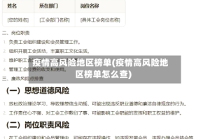疫情高风险地区榜单(疫情高风险地区榜单怎么查)